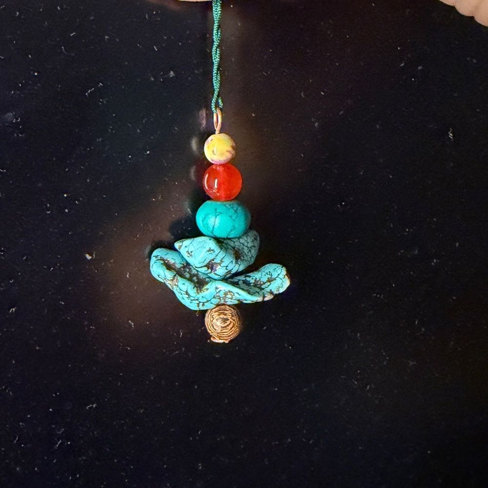 Turquoise and Red Beaded Christmas tree themed Pendant / purse keychain